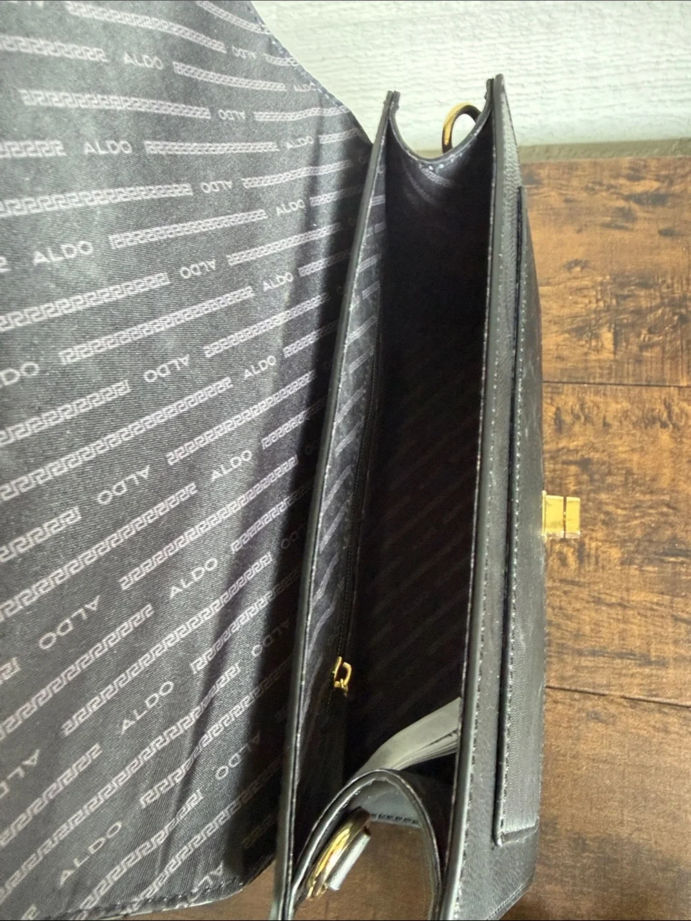 ALDO Black Satchel with Gold Chain and Charm Detail